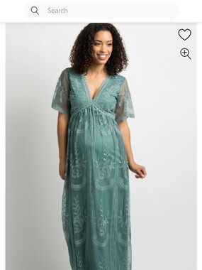 Pinkblush Teal Lace-Overlay V-Neck Maxi Dress